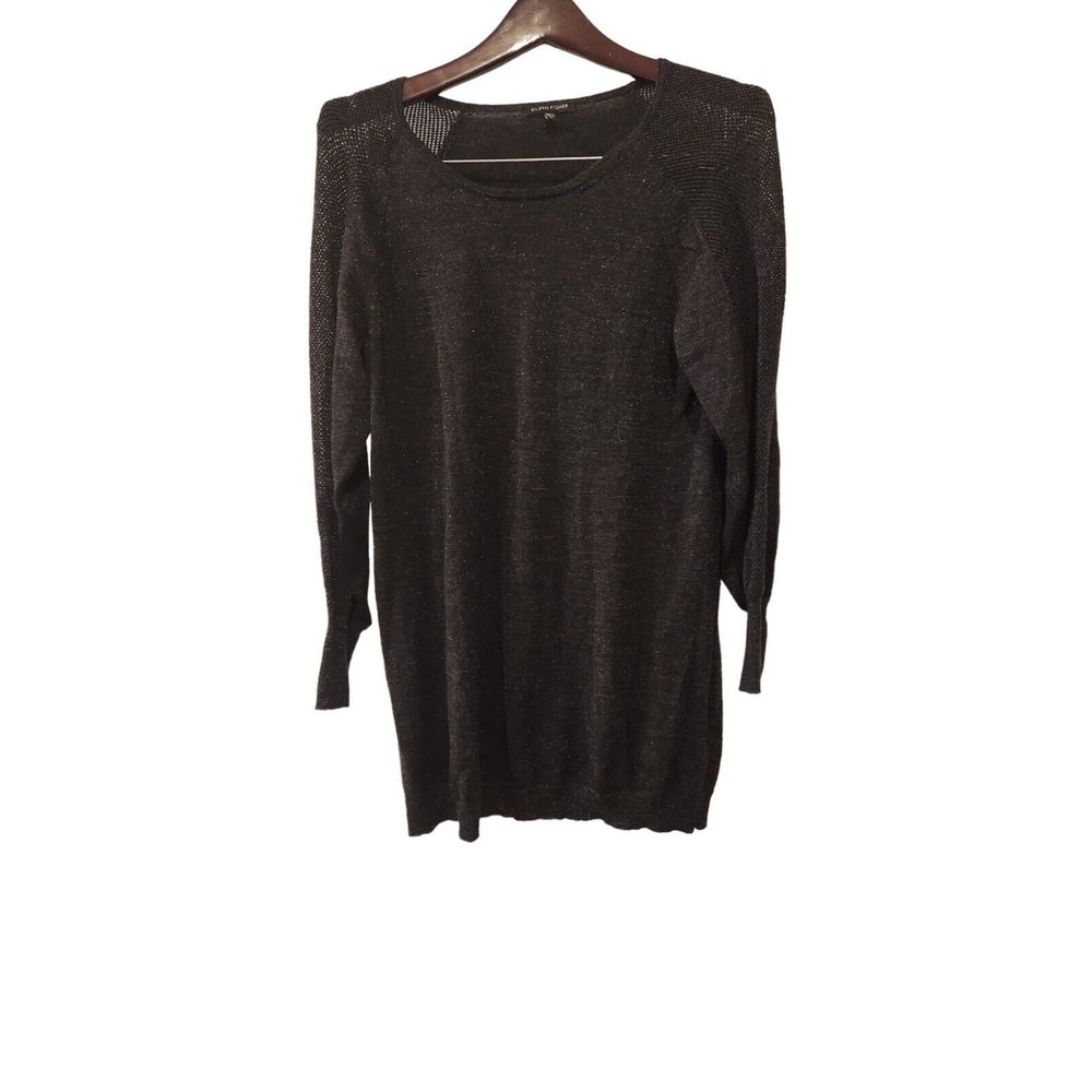 Eileen Fisher Sweater Womens Size Small Black Merino Wool Long Sleeve Round Neck